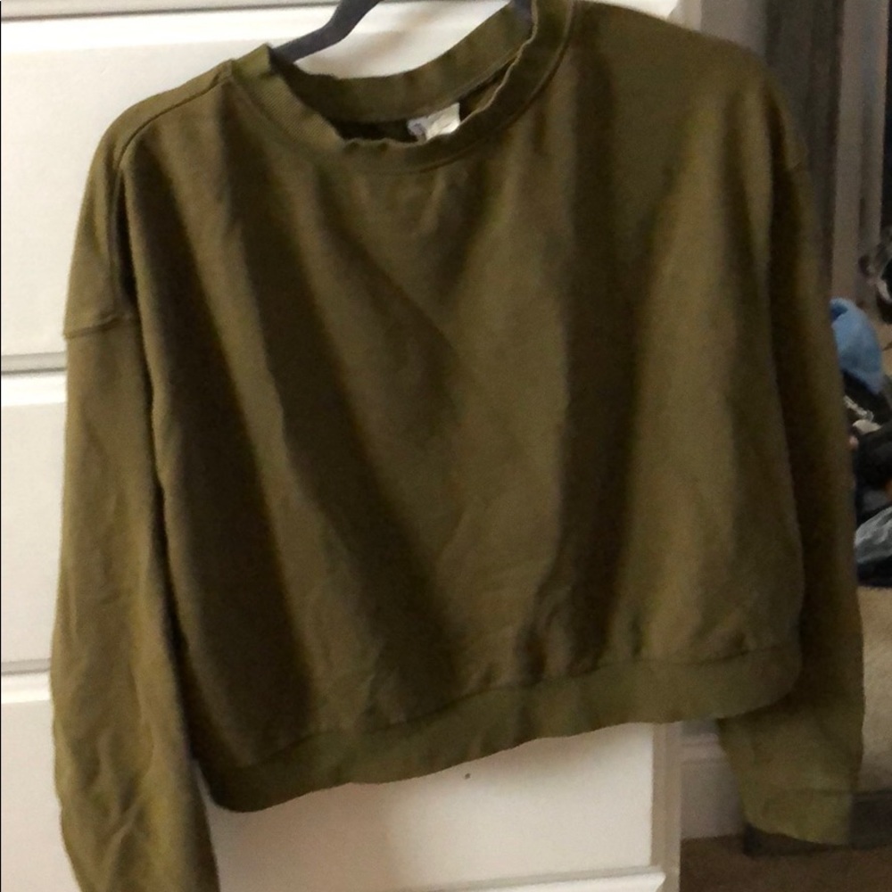 H&M Crop Green Crewneck